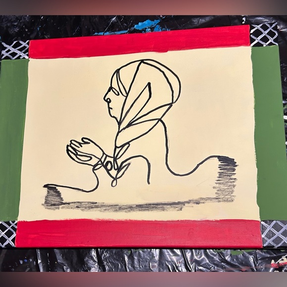 Handmade Other - Abstract Red and Green Art Canvas